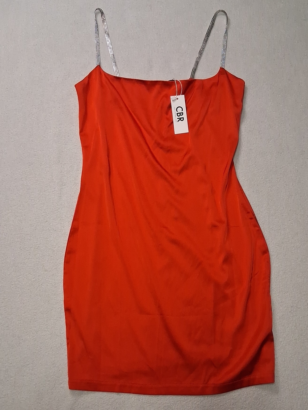 CBR Women's Orange Satin Camisole Dress with Rhinestone Straps